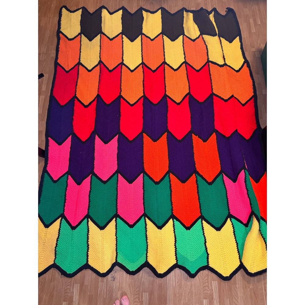 Handmade Crochet Chevron Blanket Quilt Multicolor Zig Zag Afghan Throw 68x60 - Picture 3 of 7